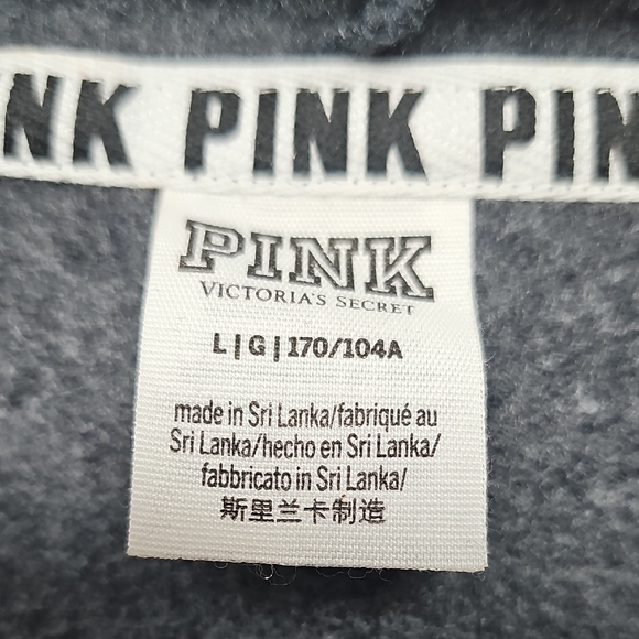 PINK Victoria's Secret Charcoal Hoodie with Striped Accents - Picture 2 of 8